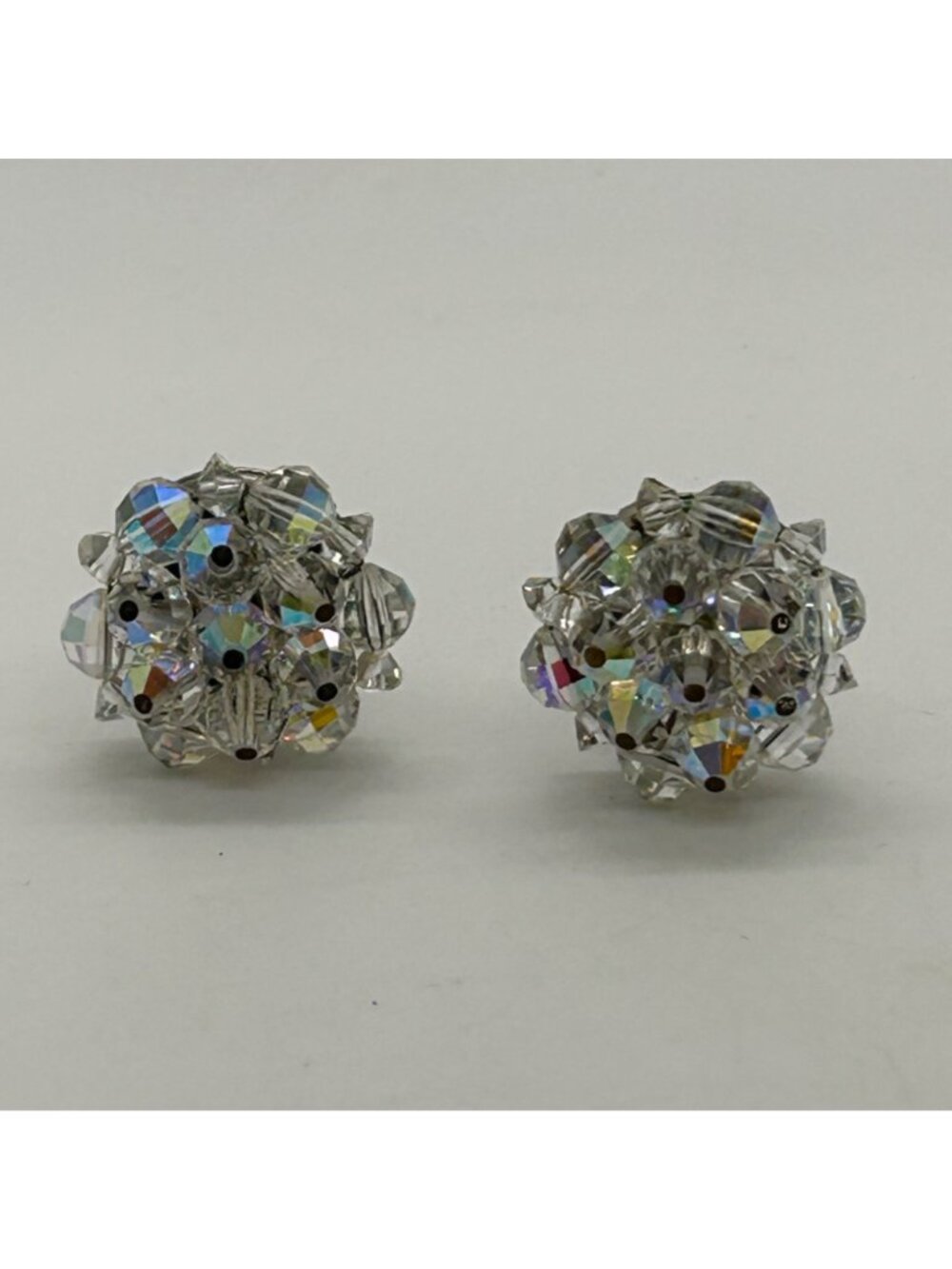 Laguna Vintage Clip-on Aurora Borealis Crystal Cluster Earrings Iridescent - Picture 13 of 16